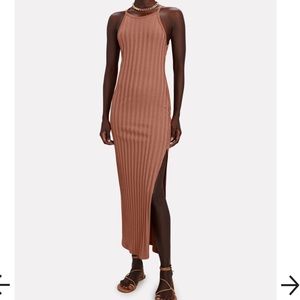 JONATHAN SIMKHAI STANDARD Megan Racer Back Midi Dress In Brown